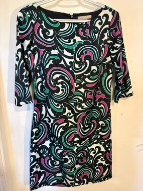 Banana Republic Black Swirl-Print A-Line Skirt with Teal & Magenta Accents